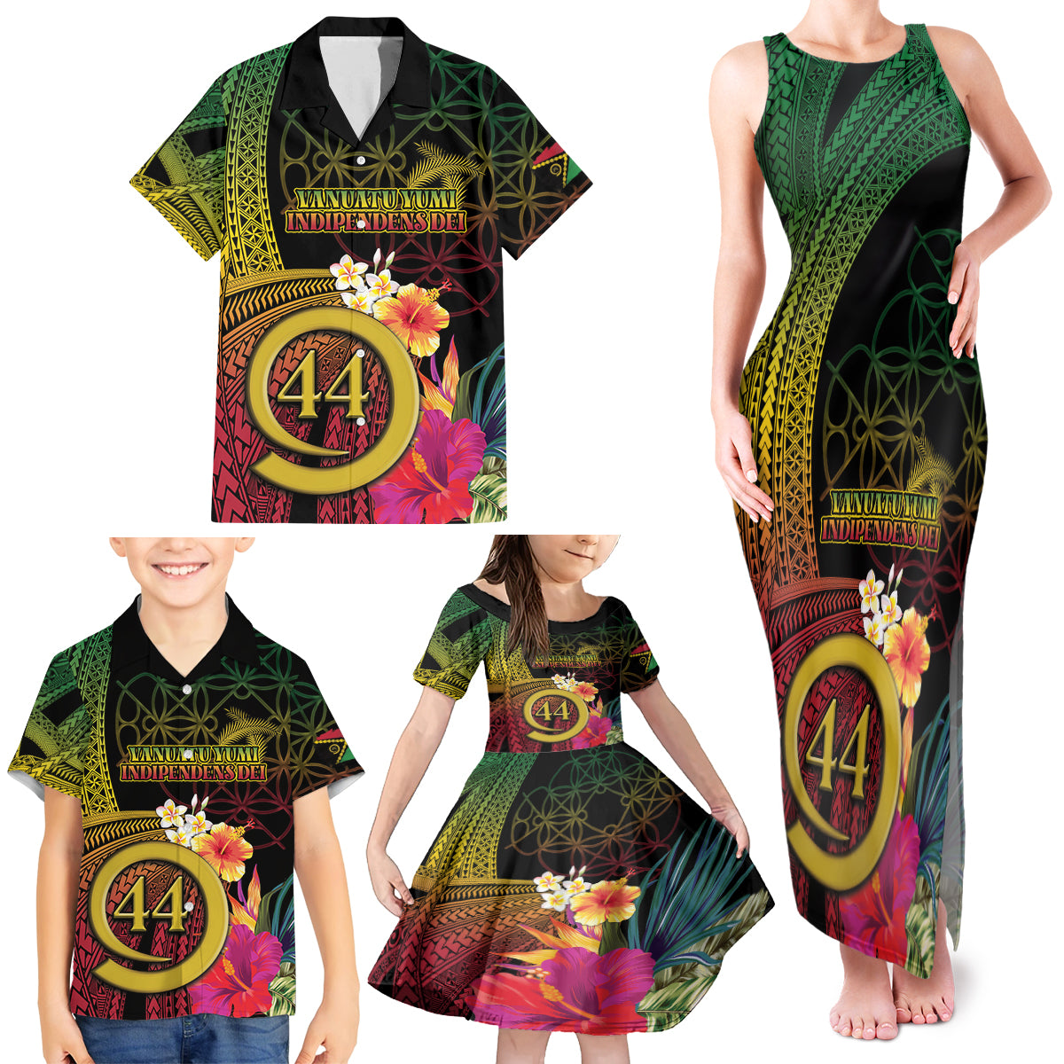 Vanuatu Selebretem 44th Indipendens Dei Family Matching Tank Maxi Dress and Hawaiian Shirt Sand Drawing Melanesian Vibes LT03 - Polynesian Pride