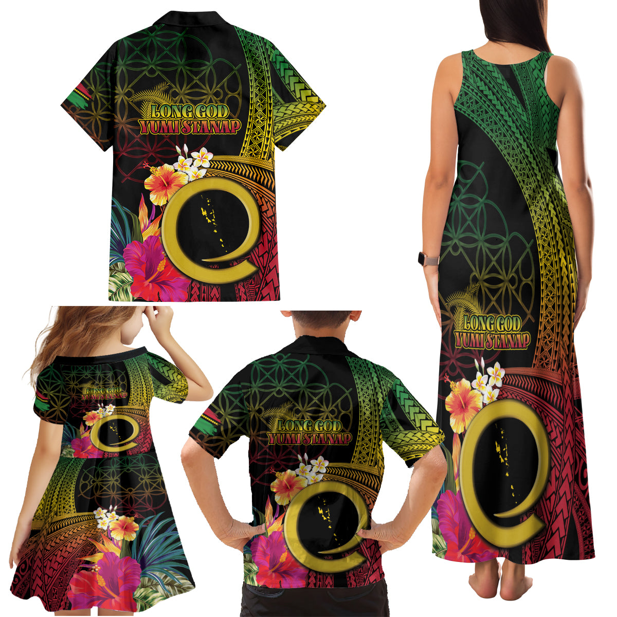 Vanuatu Selebretem 44th Indipendens Dei Family Matching Tank Maxi Dress and Hawaiian Shirt Sand Drawing Melanesian Vibes LT03 - Polynesian Pride