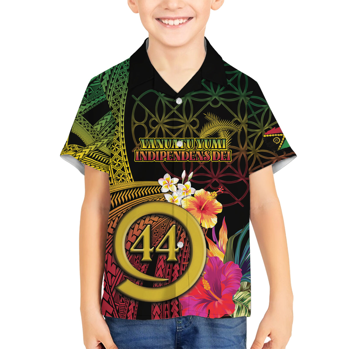 Vanuatu Selebretem 44th Indipendens Dei Family Matching Tank Maxi Dress and Hawaiian Shirt Sand Drawing Melanesian Vibes LT03 Son's Shirt Black - Polynesian Pride