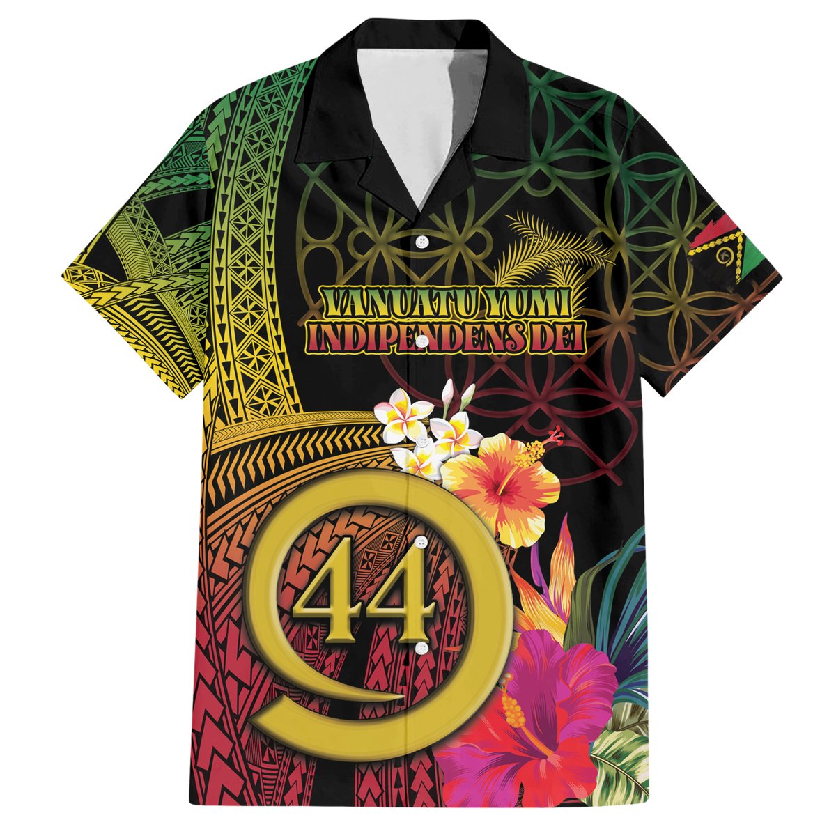 Vanuatu Selebretem 44th Indipendens Dei Hawaiian Shirt Sand Drawing Melanesian Vibes LT03 Black - Polynesian Pride