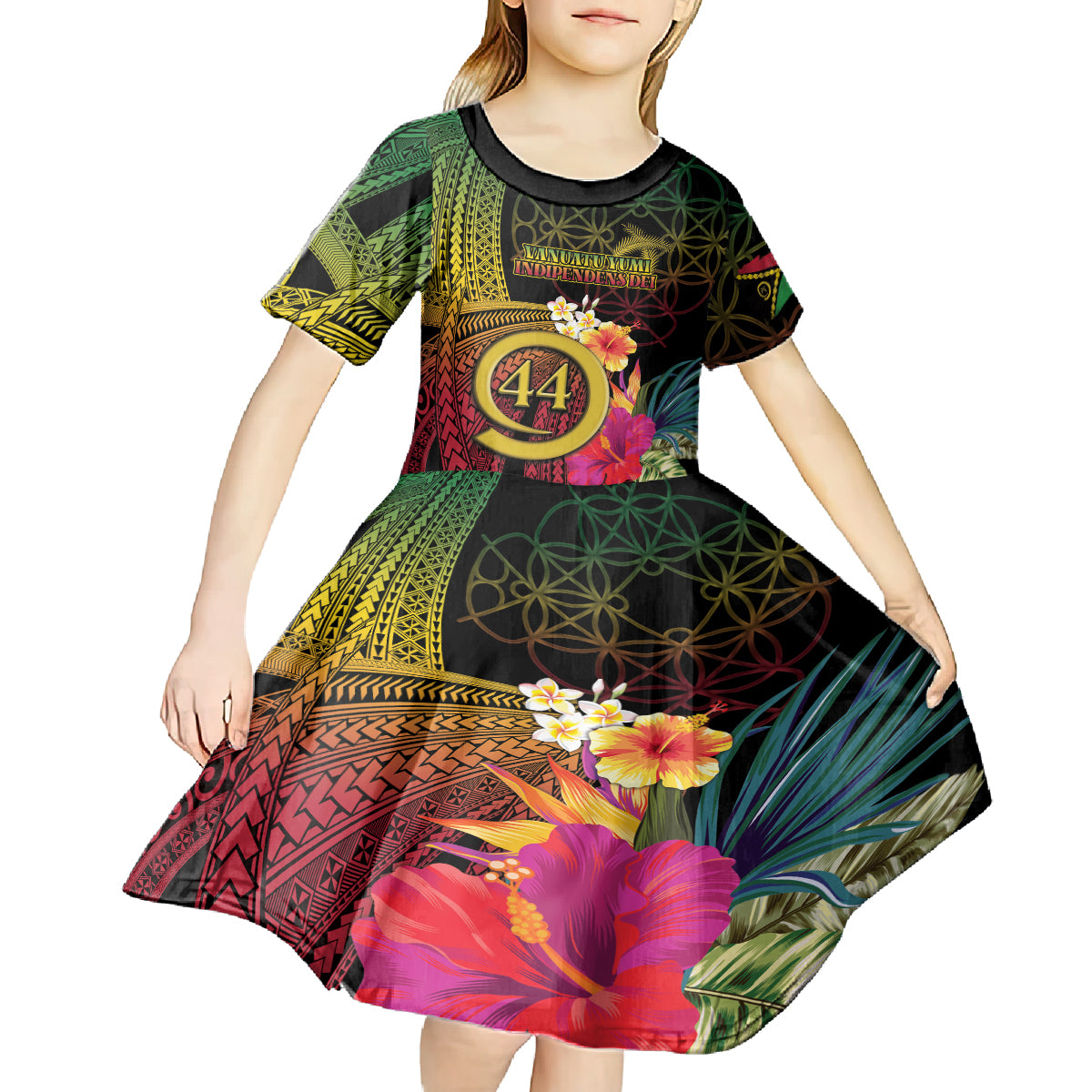 Vanuatu Selebretem 44th Indipendens Dei Kid Short Sleeve Dress Sand Drawing Melanesian Vibes