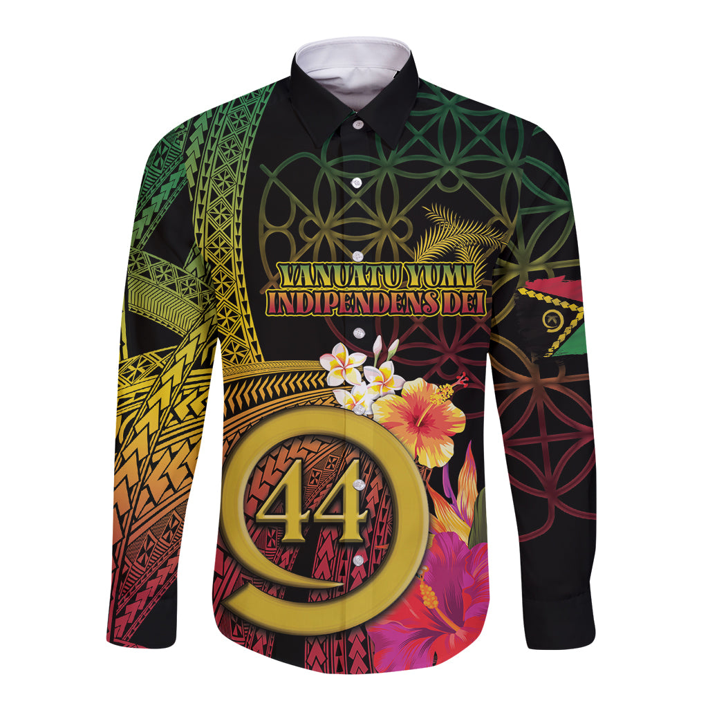 Vanuatu Selebretem 44th Indipendens Dei Long Sleeve Button Shirt Sand Drawing Melanesian Vibes