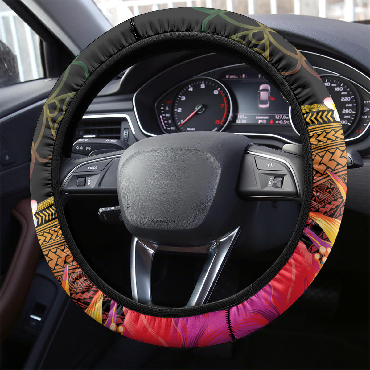Vanuatu Selebretem 44th Indipendens Dei Steering Wheel Cover Sand Drawing Melanesian Vibes LT03 - Polynesian Pride