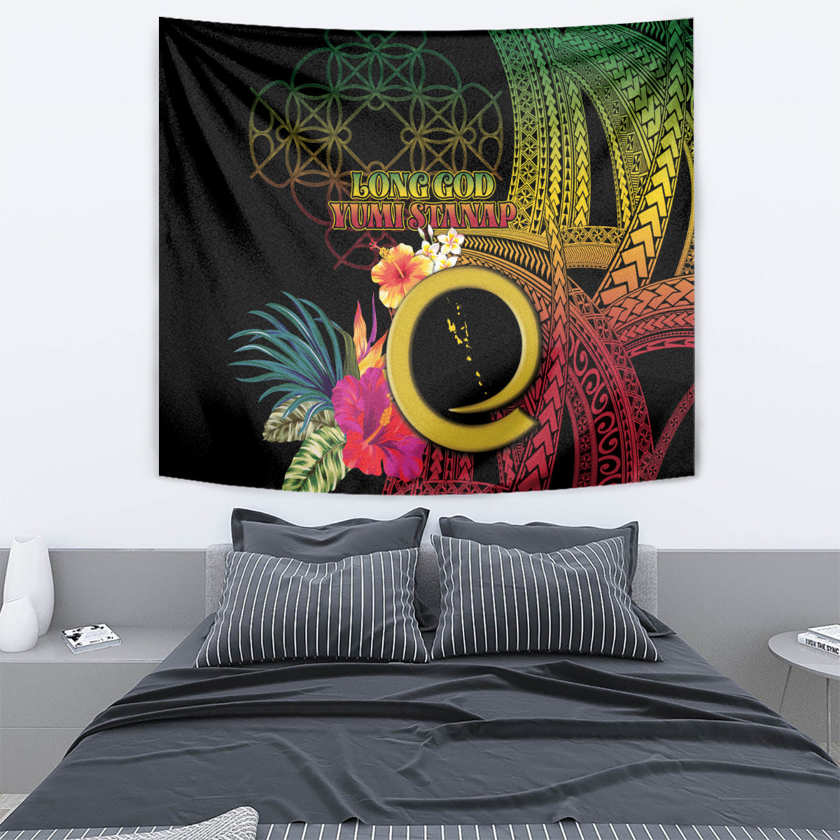 Vanuatu Selebretem 44th Indipendens Dei Tapestry Sand Drawing Melanesian Vibes