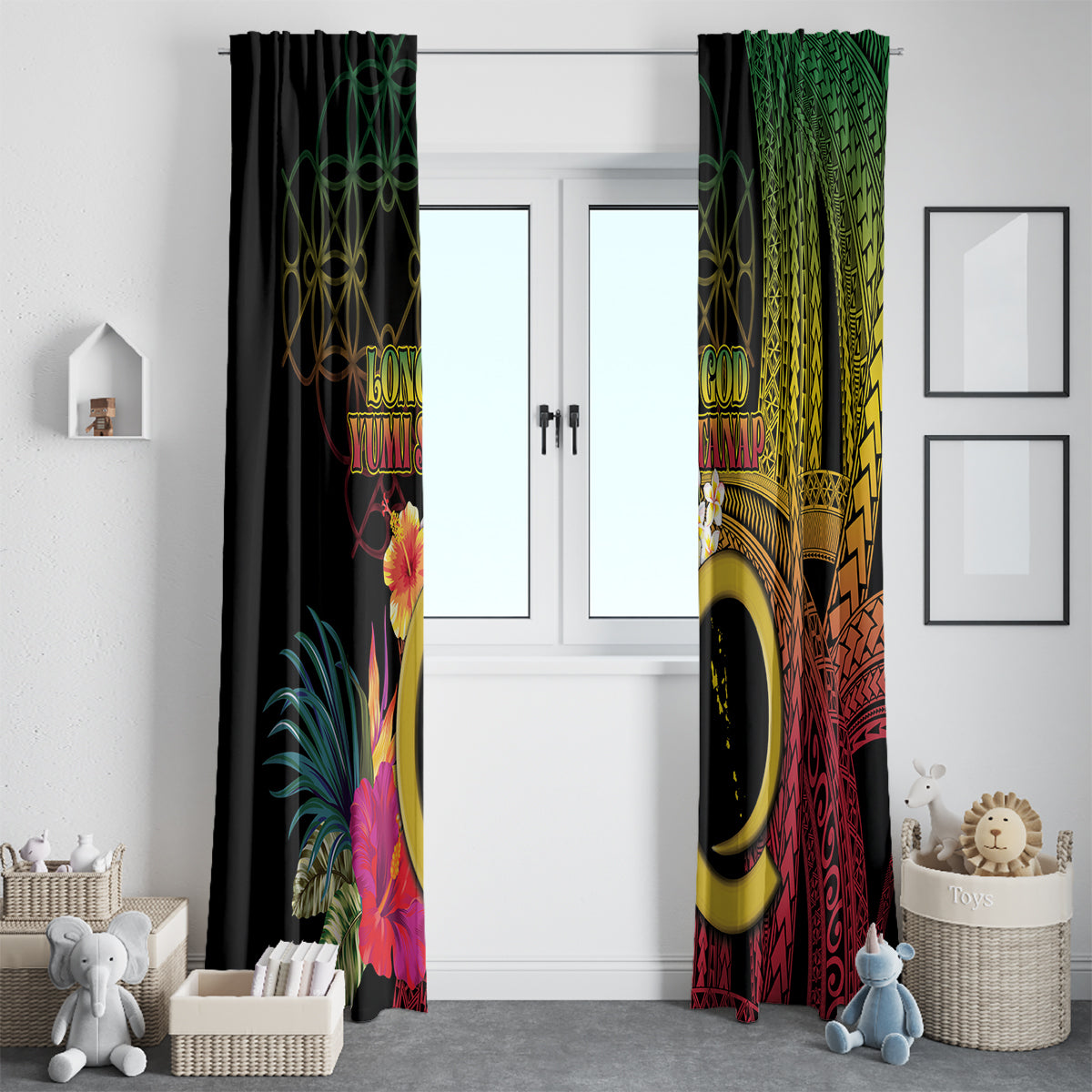 Vanuatu Selebretem 44th Indipendens Dei Window Curtain Sand Drawing Melanesian Vibes LT03 - Polynesian Pride