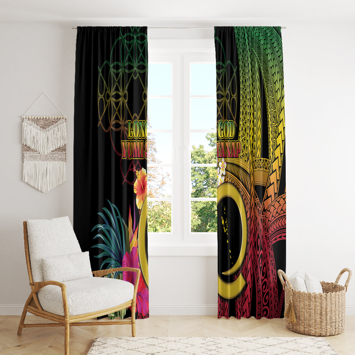 Vanuatu Selebretem 44th Indipendens Dei Window Curtain Sand Drawing Melanesian Vibes LT03 - Polynesian Pride