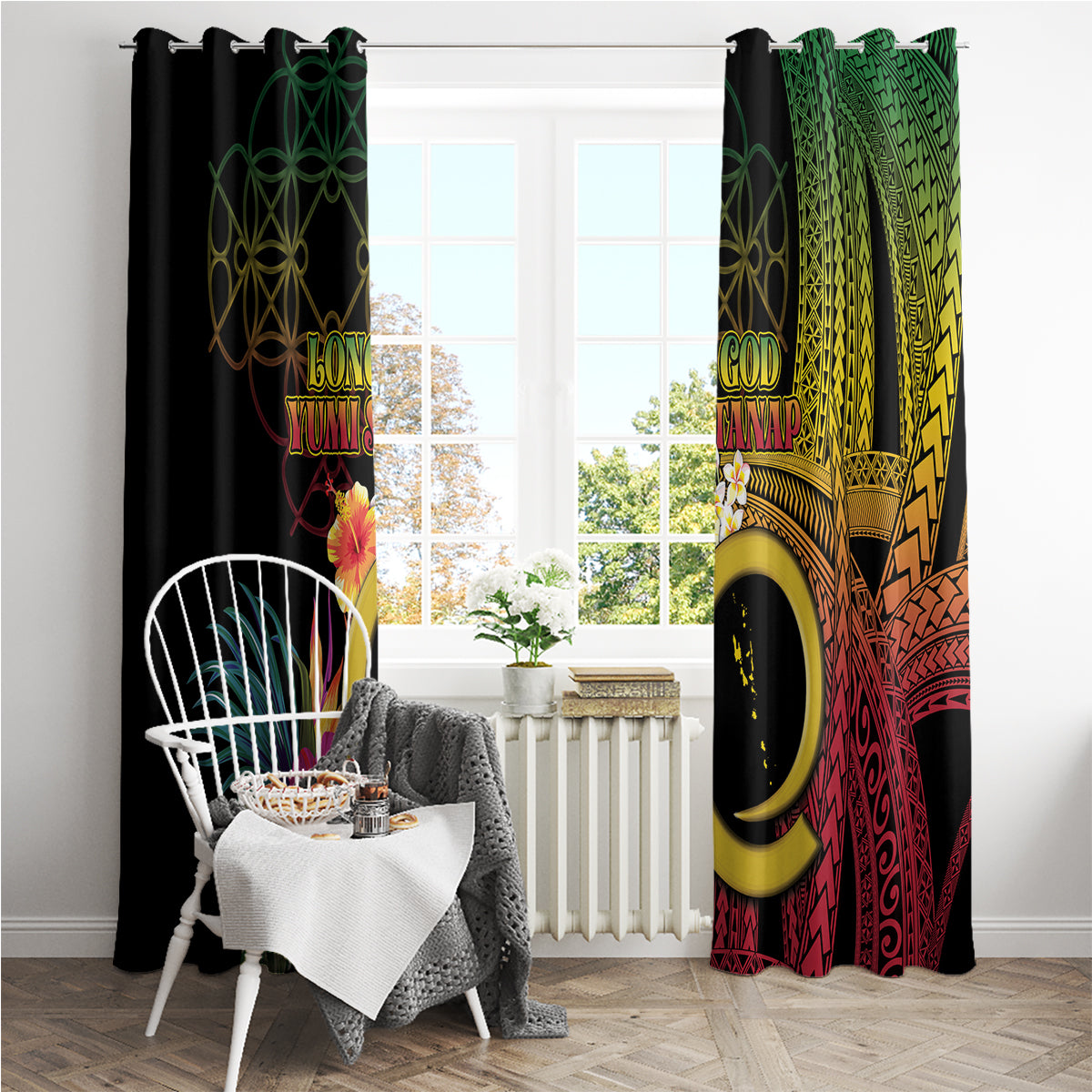 Vanuatu Selebretem 44th Indipendens Dei Window Curtain Sand Drawing Melanesian Vibes LT03 - Polynesian Pride