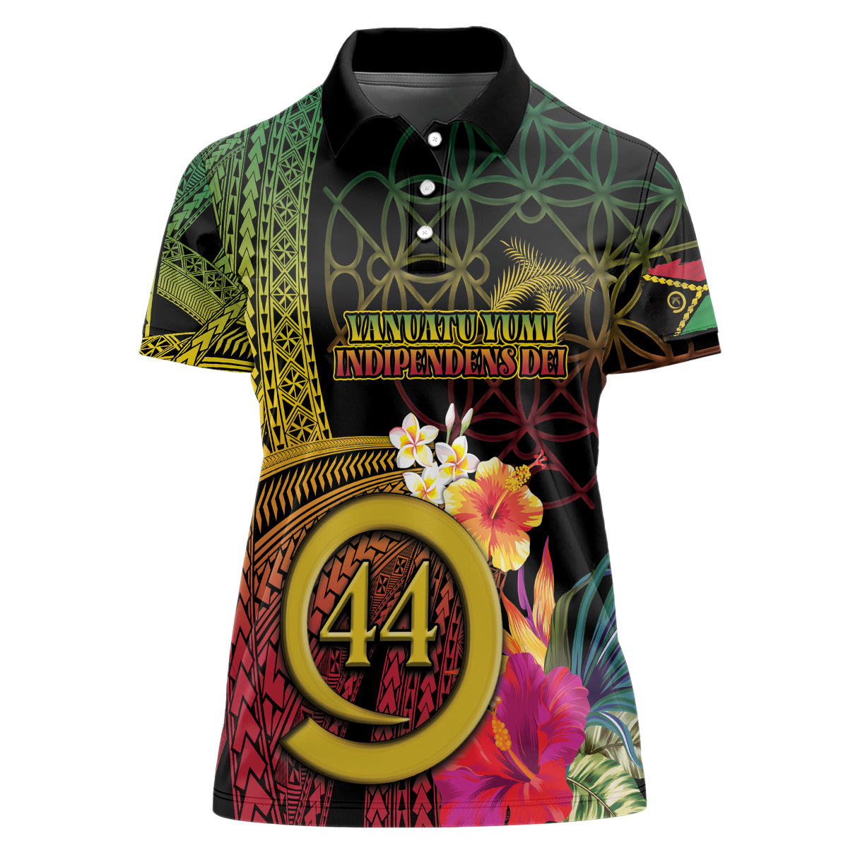 Vanuatu Selebretem 44th Indipendens Dei Women Polo Shirt Sand Drawing Melanesian Vibes