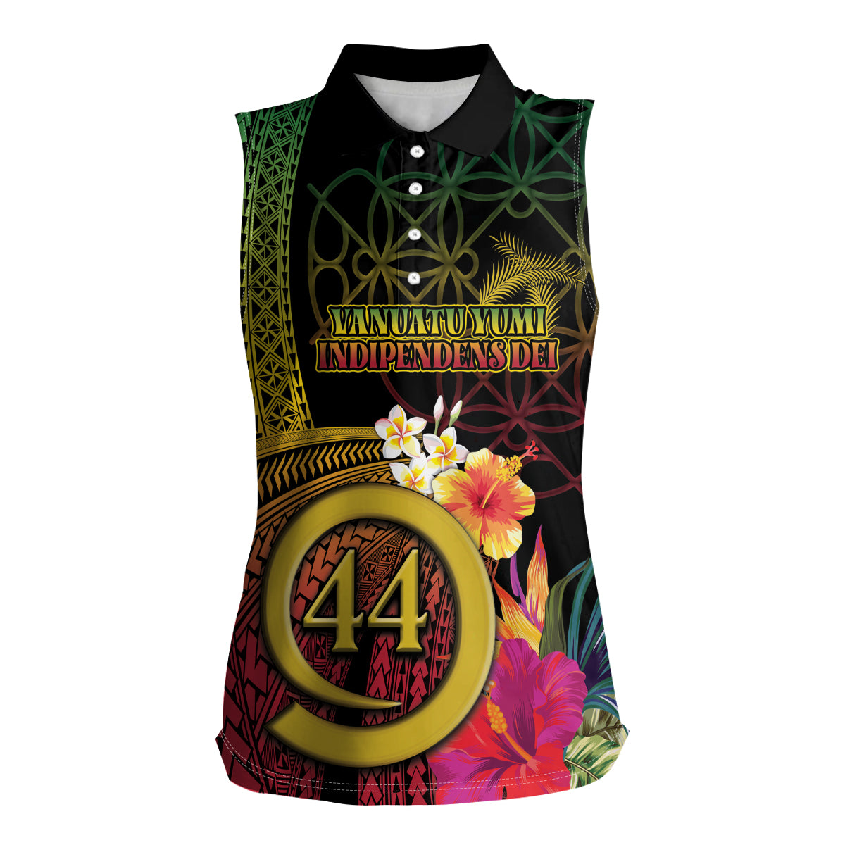 Vanuatu Selebretem 44th Indipendens Dei Women Sleeveless Polo Shirt Sand Drawing Melanesian Vibes