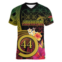 Vanuatu Selebretem 44th Indipendens Dei Women V-Neck T-Shirt Sand Drawing Melanesian Vibes