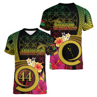 Vanuatu Selebretem 44th Indipendens Dei Women V-Neck T-Shirt Sand Drawing Melanesian Vibes