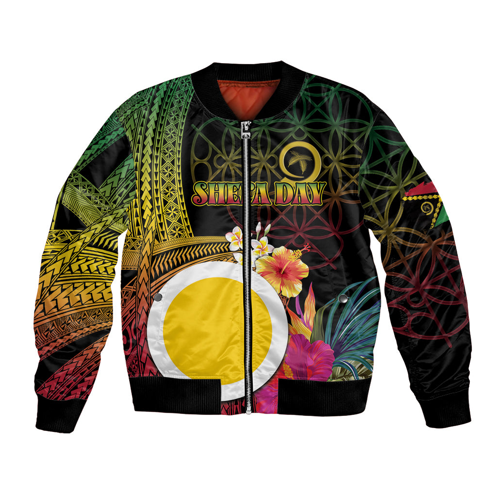 Vanuatu Shefa Day Bomber Jacket Sand Drawing Melanesian LT03 Unisex Black - Polynesian Pride