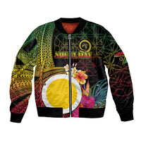 Vanuatu Shefa Day Bomber Jacket Sand Drawing Melanesian LT03 Unisex Black - Polynesian Pride