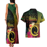 Vanuatu Shefa Day Couples Matching Tank Maxi Dress and Hawaiian Shirt Sand Drawing Melanesian LT03 - Polynesian Pride