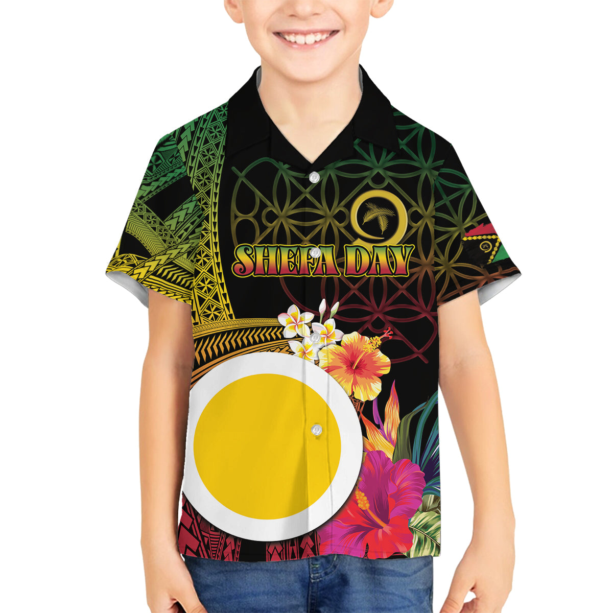 Vanuatu Shefa Day Family Matching Long Sleeve Bodycon Dress and Hawaiian Shirt Sand Drawing Melanesian