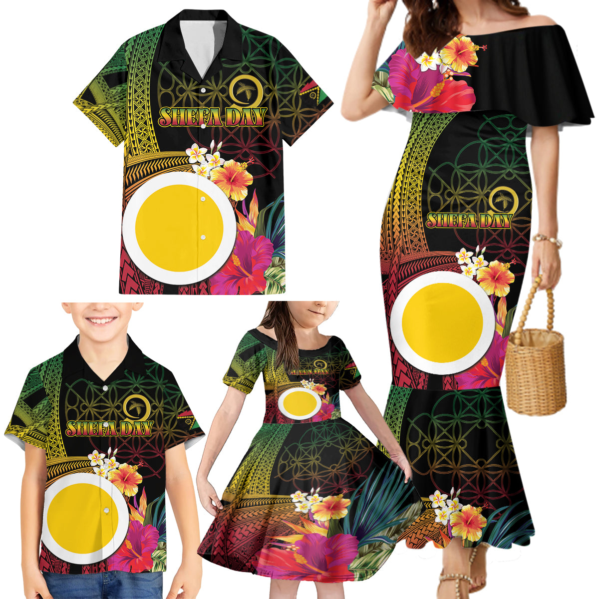 Vanuatu Shefa Day Family Matching Mermaid Dress and Hawaiian Shirt Sand Drawing Melanesian LT03 - Polynesian Pride