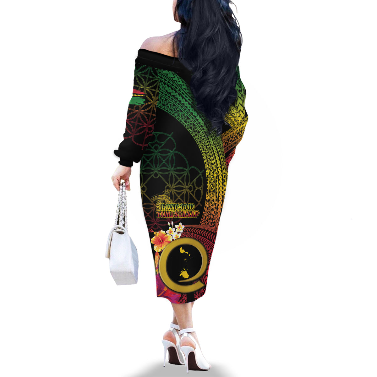 Vanuatu Shefa Day Family Matching Off The Shoulder Long Sleeve Dress and Hawaiian Shirt Sand Drawing Melanesian