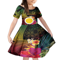 Vanuatu Shefa Day Family Matching Off Shoulder Maxi Dress and Hawaiian Shirt Sand Drawing Melanesian LT03 Daughter's Dress Black - Polynesian Pride