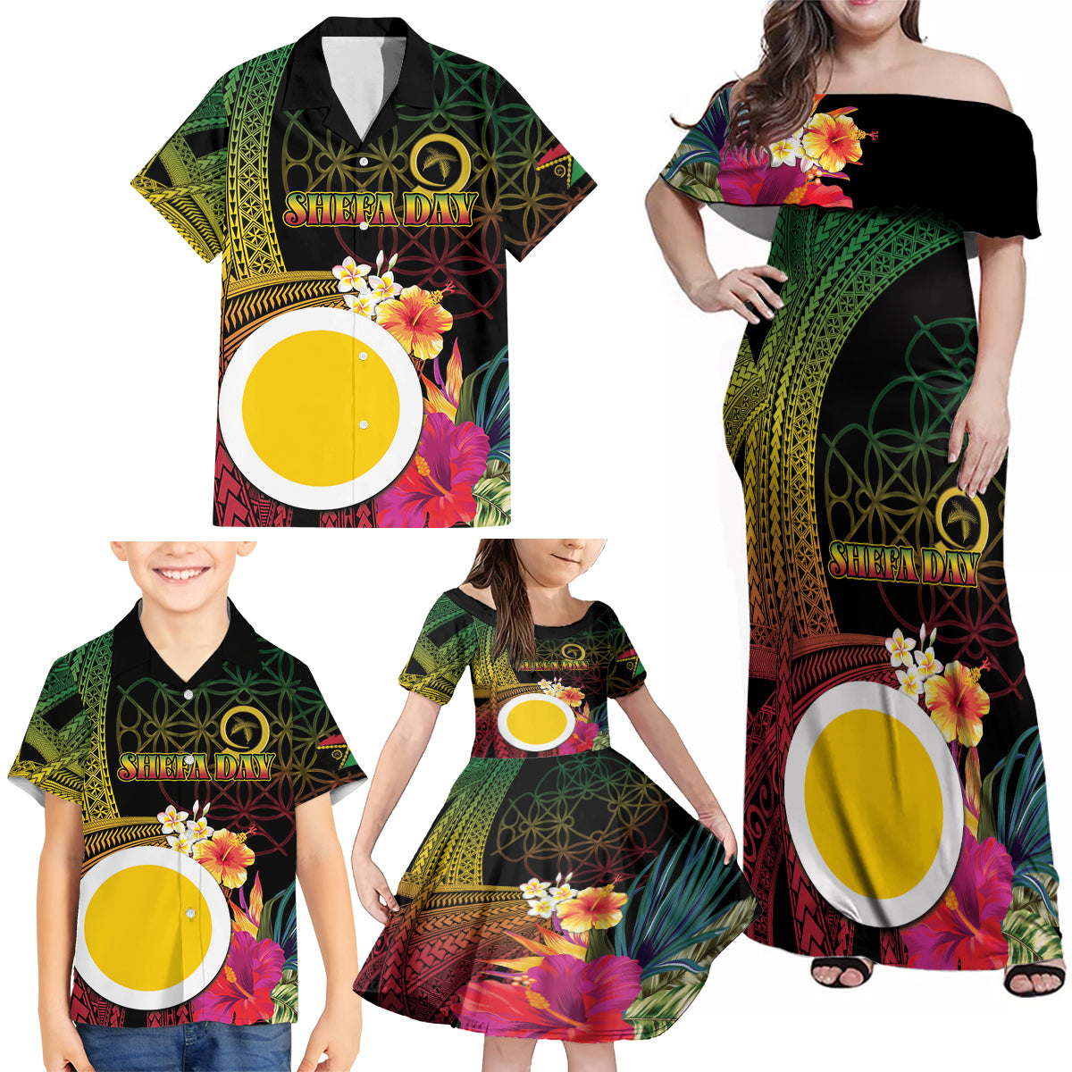 Vanuatu Shefa Day Family Matching Off Shoulder Maxi Dress and Hawaiian Shirt Sand Drawing Melanesian LT03 - Polynesian Pride