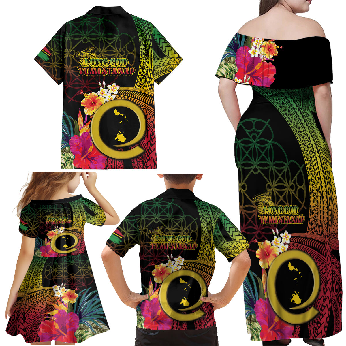 Vanuatu Shefa Day Family Matching Off Shoulder Maxi Dress and Hawaiian Shirt Sand Drawing Melanesian LT03 - Polynesian Pride