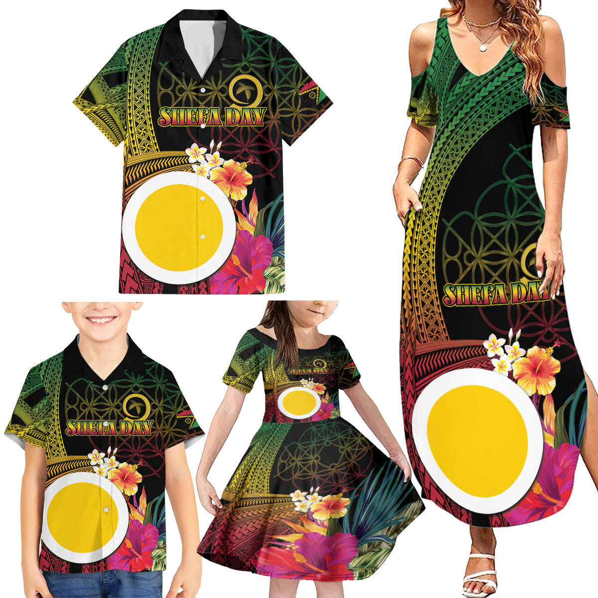 Vanuatu Shefa Day Family Matching Summer Maxi Dress and Hawaiian Shirt Sand Drawing Melanesian LT03 - Polynesian Pride