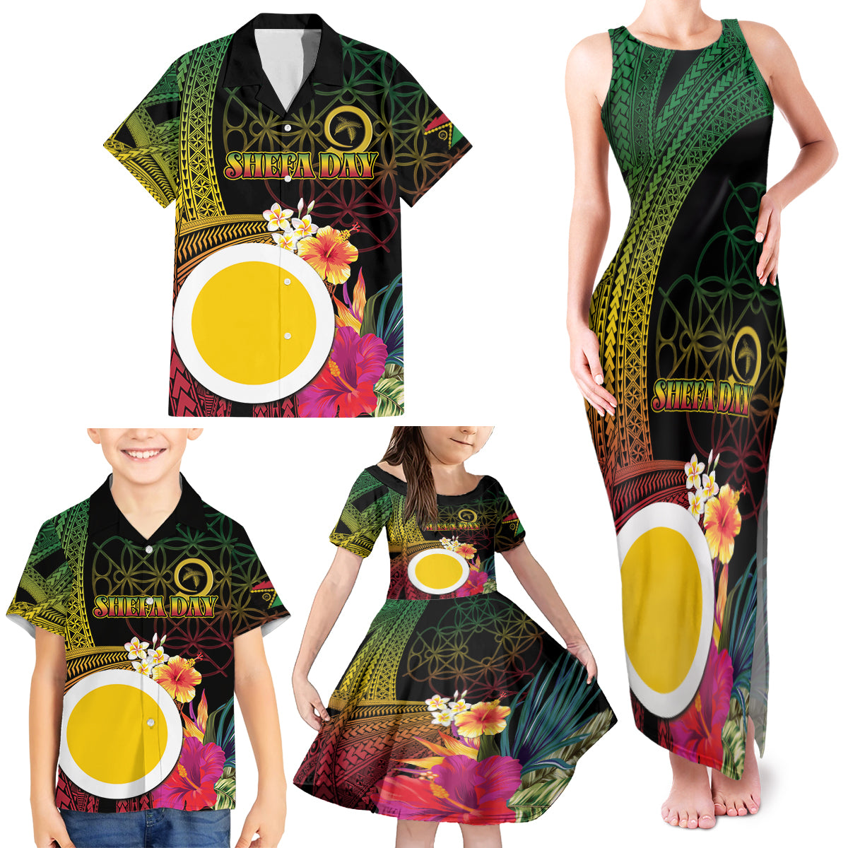 Vanuatu Shefa Day Family Matching Tank Maxi Dress and Hawaiian Shirt Sand Drawing Melanesian