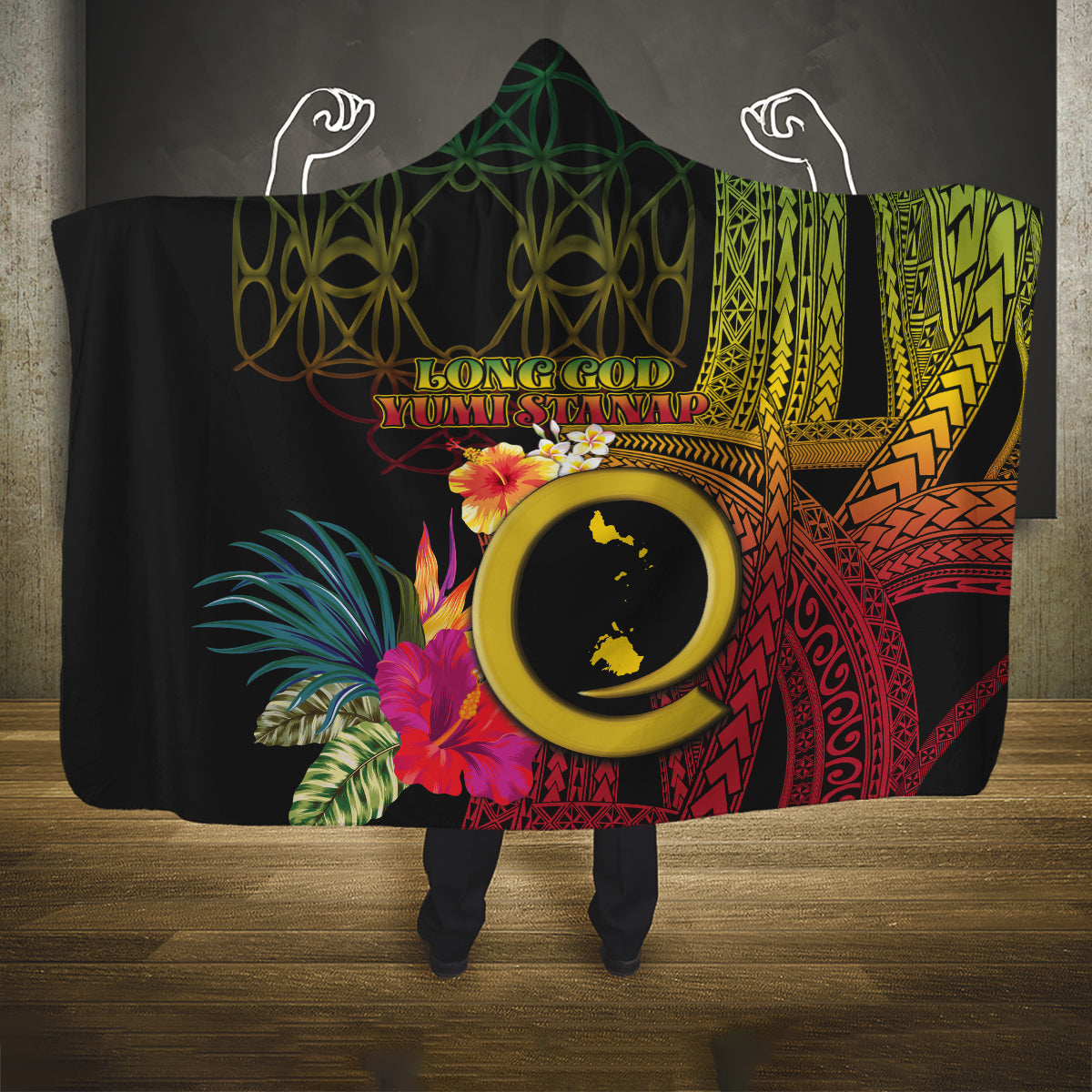 Vanuatu Shefa Day Hooded Blanket Sand Drawing Melanesian LT03 One Size Black - Polynesian Pride