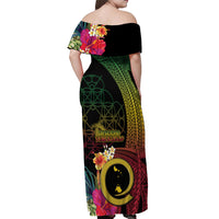 Vanuatu Shefa Day Off Shoulder Maxi Dress Sand Drawing Melanesian LT03 - Polynesian Pride