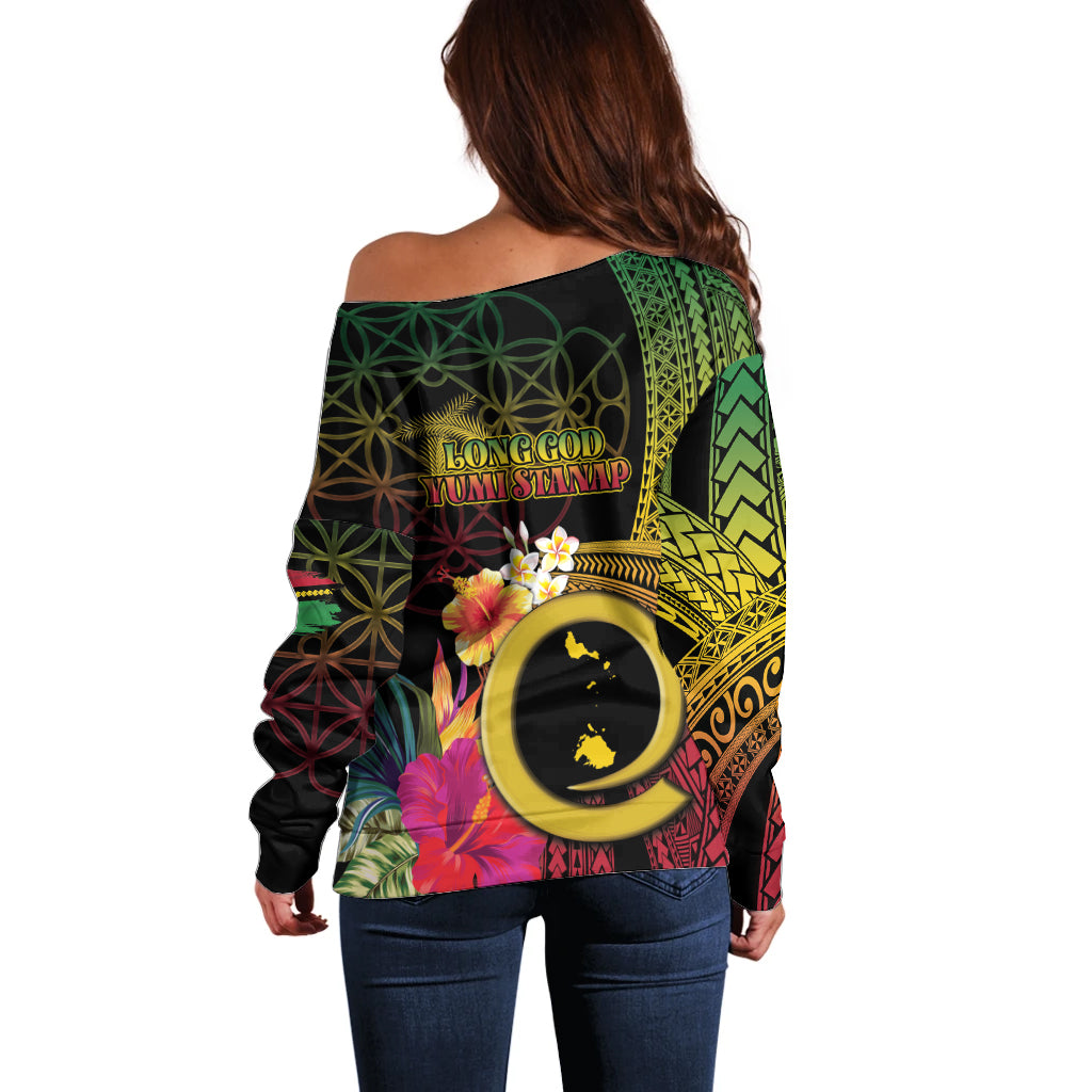 Vanuatu Shefa Day Off Shoulder Sweater Sand Drawing Melanesian