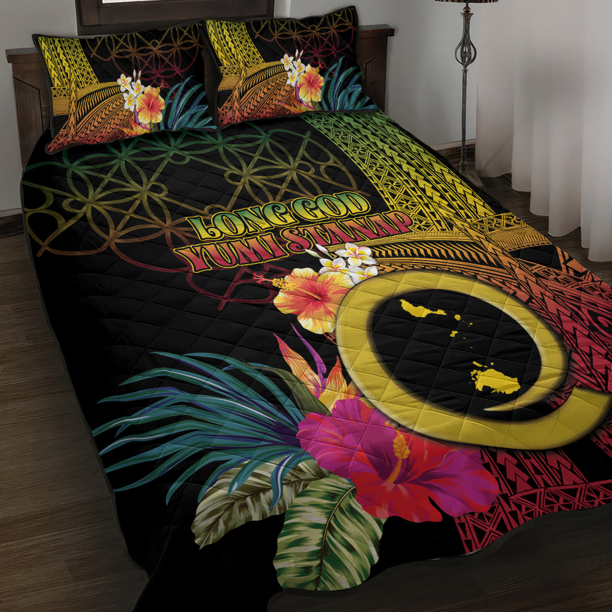 Vanuatu Shefa Day Quilt Bed Set Sand Drawing Melanesian LT03 Black - Polynesian Pride