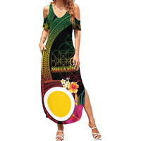Vanuatu Shefa Day Summer Maxi Dress Sand Drawing Melanesian LT03 Women Black - Polynesian Pride