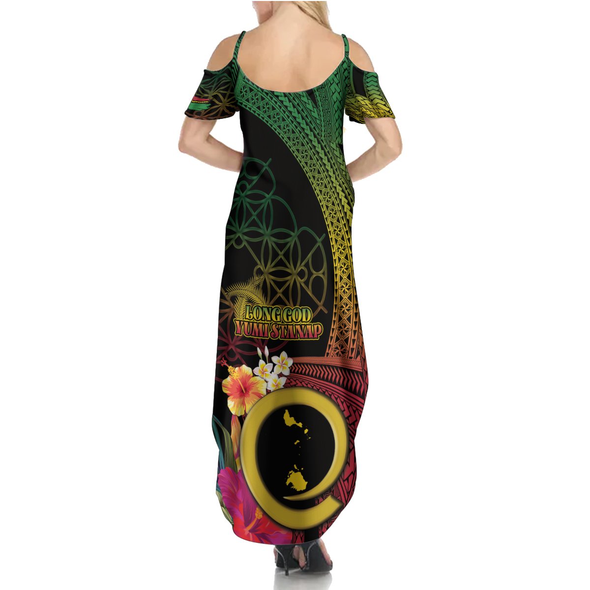 Vanuatu Shefa Day Summer Maxi Dress Sand Drawing Melanesian LT03 - Polynesian Pride
