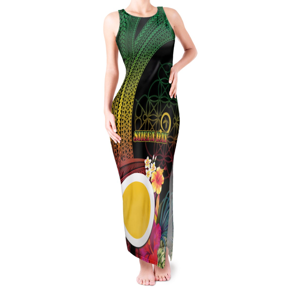 Vanuatu Shefa Day Tank Maxi Dress Sand Drawing Melanesian LT03 Women Black - Polynesian Pride