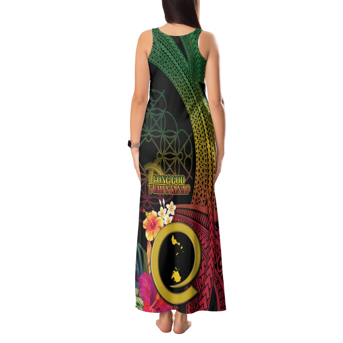 Vanuatu Shefa Day Tank Maxi Dress Sand Drawing Melanesian LT03 - Polynesian Pride