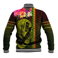 Hawaiian Reggae Music Baseball Jacket Jamaica Singer Tribal Polynesian and Hibiscus