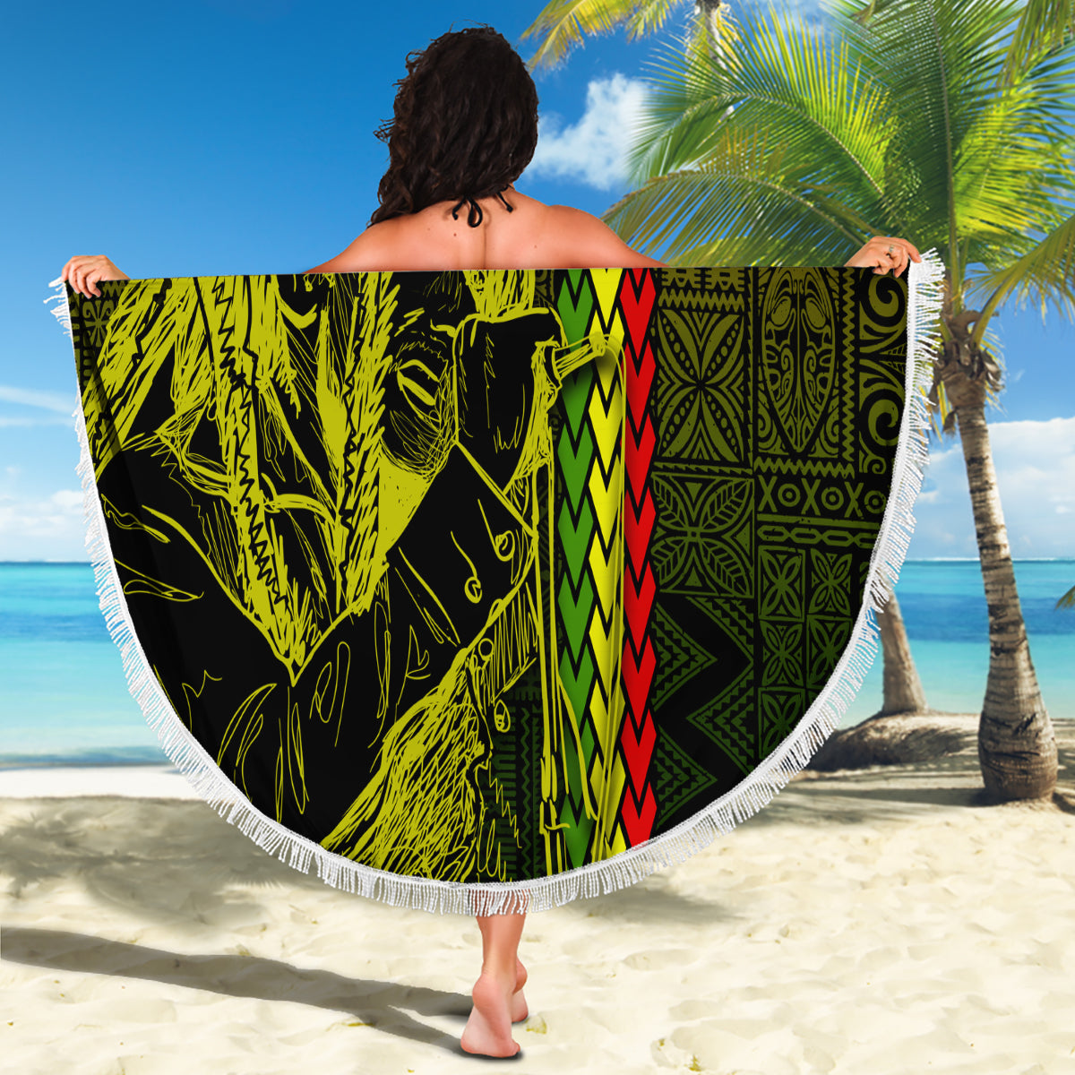 Hawaiian Reggae Music Beach Blanket Jamaica Singer Tribal Polynesian and Hibiscus