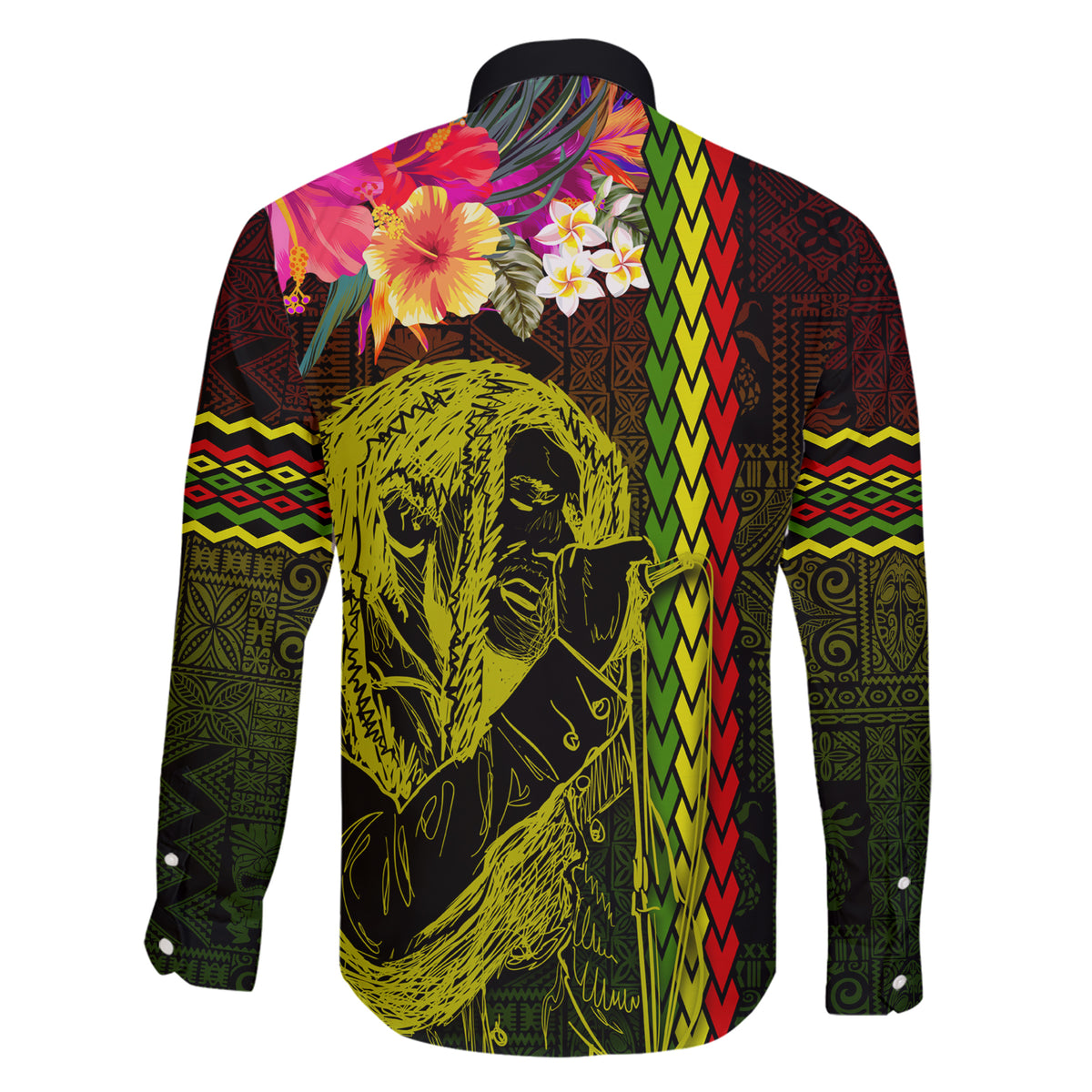 Hawaiian Reggae Music Family Matching Short Sleeve Bodycon Dress and Hawaiian Shirt Jamaica Singer Tribal Polynesian and Hibiscus