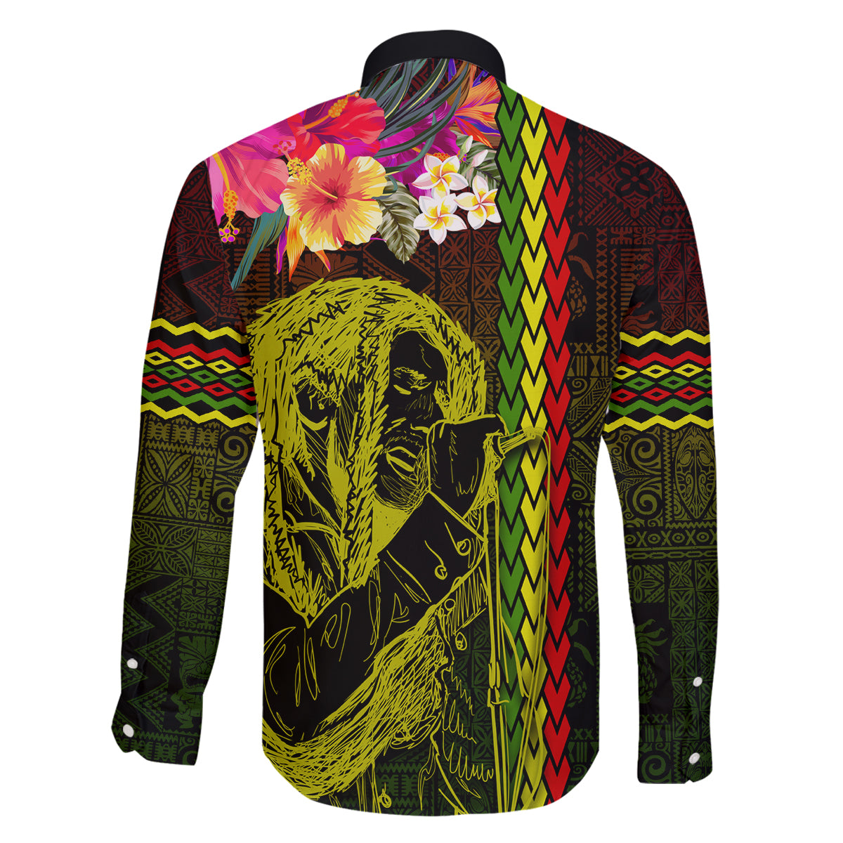 Hawaiian Reggae Music Family Matching Tank Maxi Dress and Hawaiian Shirt Jamaica Singer Tribal Polynesian and Hibiscus