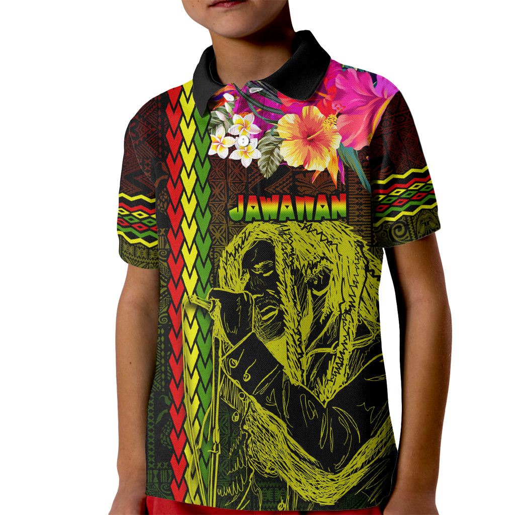 Hawaiian Reggae Music Kid Polo Shirt Jamaica Singer Tribal Polynesian and Hibiscus