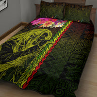 Hawaiian Reggae Music Quilt Bed Set Jamaica Singer Tribal Polynesian and Hibiscus