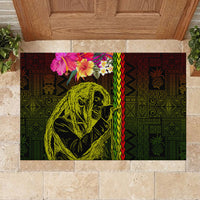 Hawaiian Reggae Music Rubber Doormat Jamaica Singer Tribal Polynesian and Hibiscus