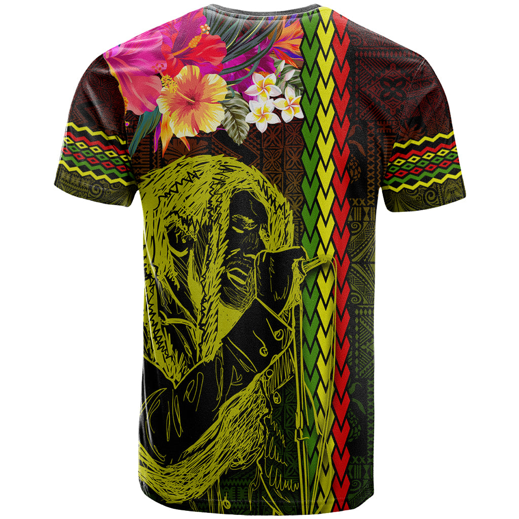 Hawaiian Reggae Music T Shirt Jamaica Singer Tribal Polynesian and Hibiscus