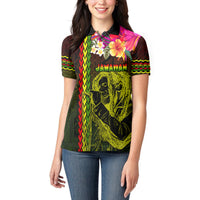 Hawaiian Reggae Music Women Polo Shirt Jamaica Singer Tribal Polynesian and Hibiscus