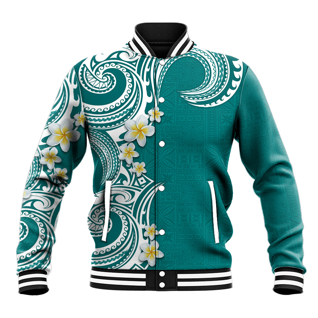Aloha Polynesian Plumeria Flower Baseball Jacket Teal Color LT03 Unisex Teal - Polynesian Pride