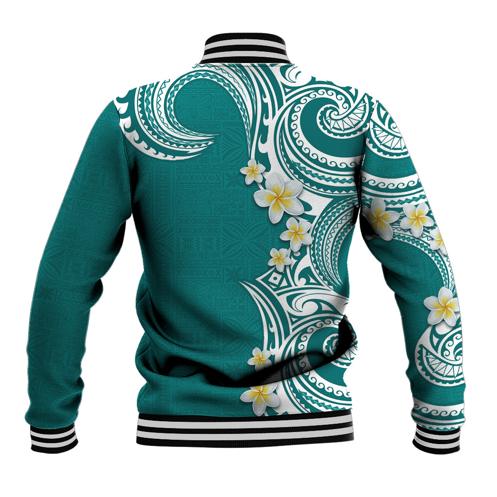 Aloha Polynesian Plumeria Flower Baseball Jacket Teal Color LT03 - Polynesian Pride