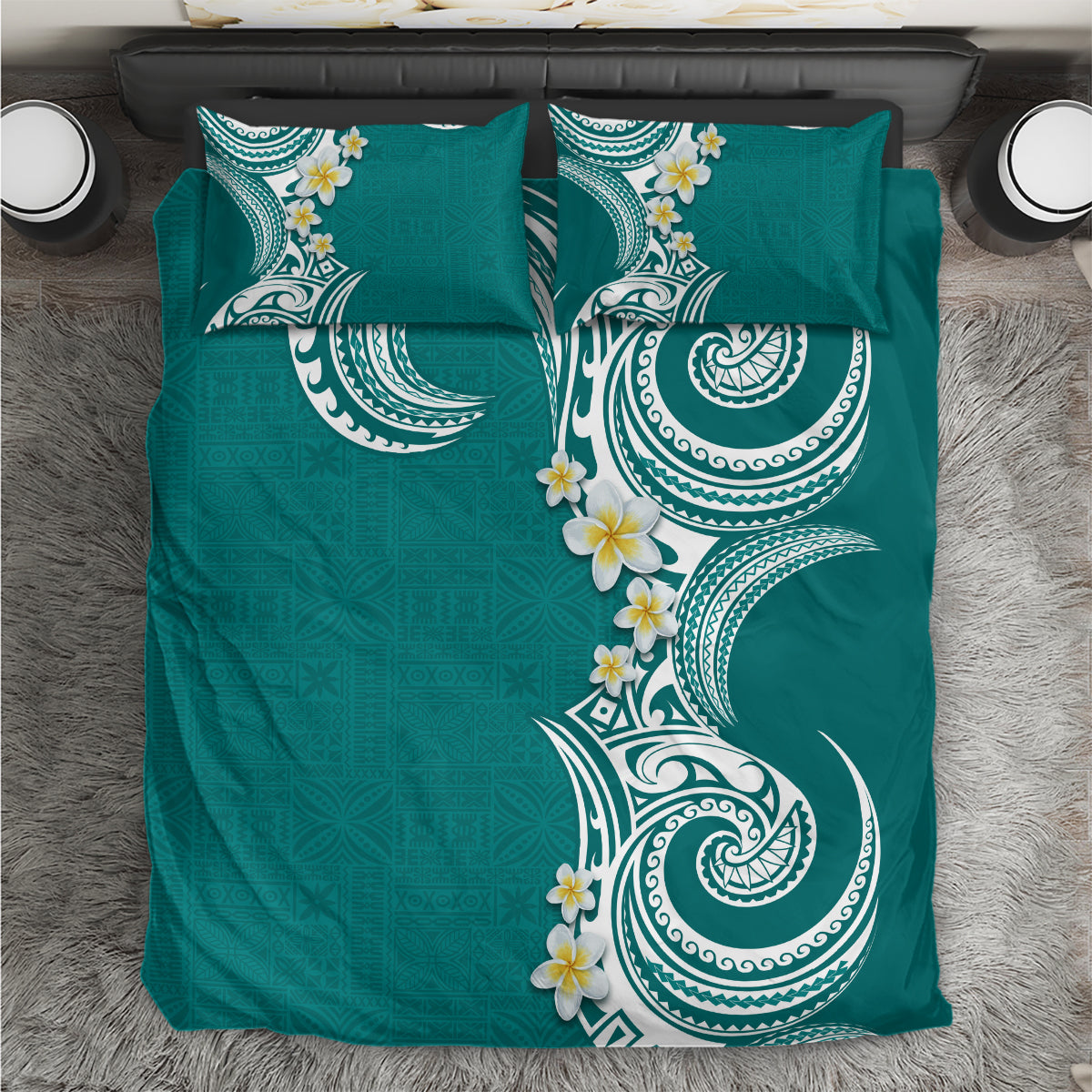 Aloha Polynesian Plumeria Flower Bedding Set Teal Color LT03 Teal - Polynesian Pride