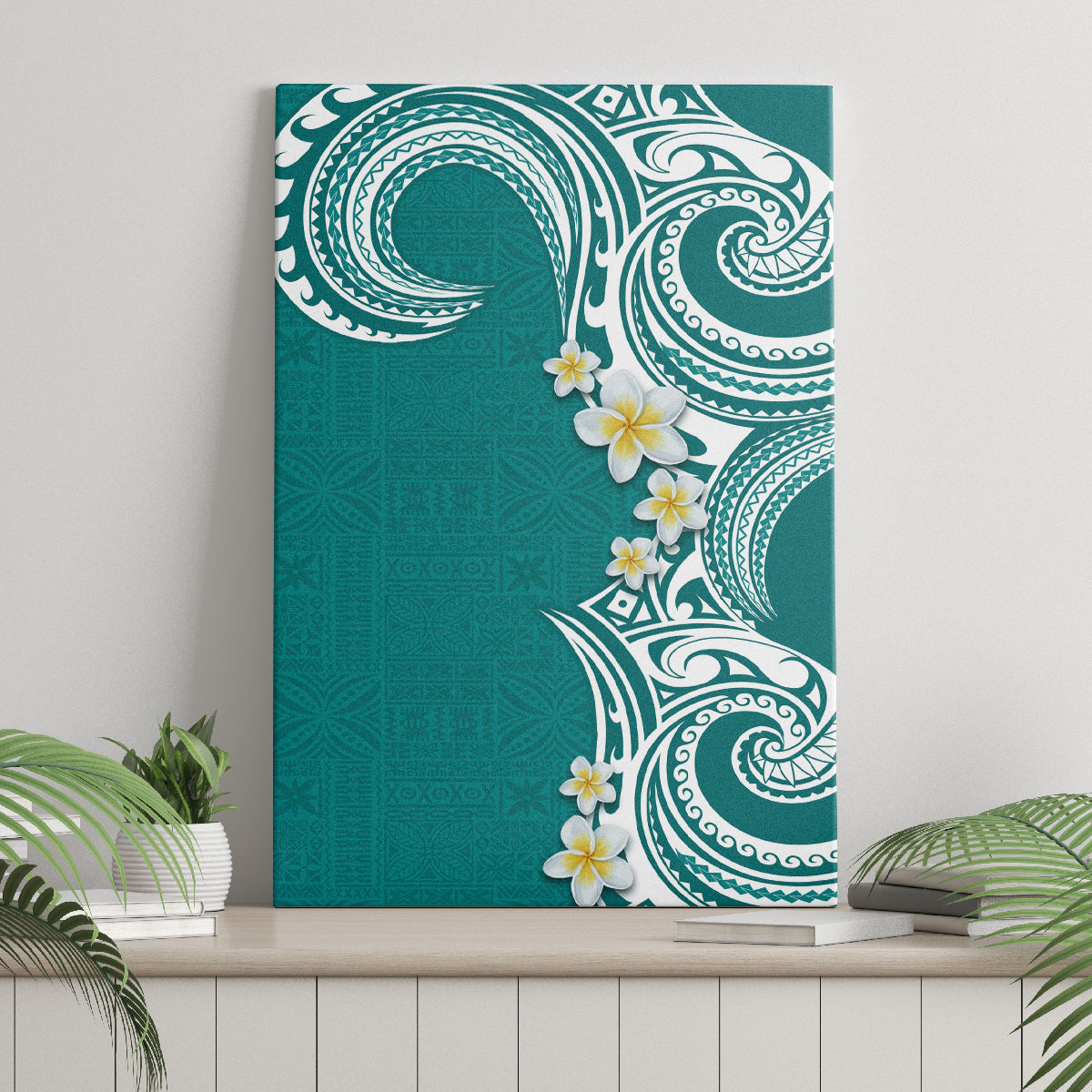 Aloha Polynesian Plumeria Flower Canvas Wall Art Teal Color LT03 - Polynesian Pride