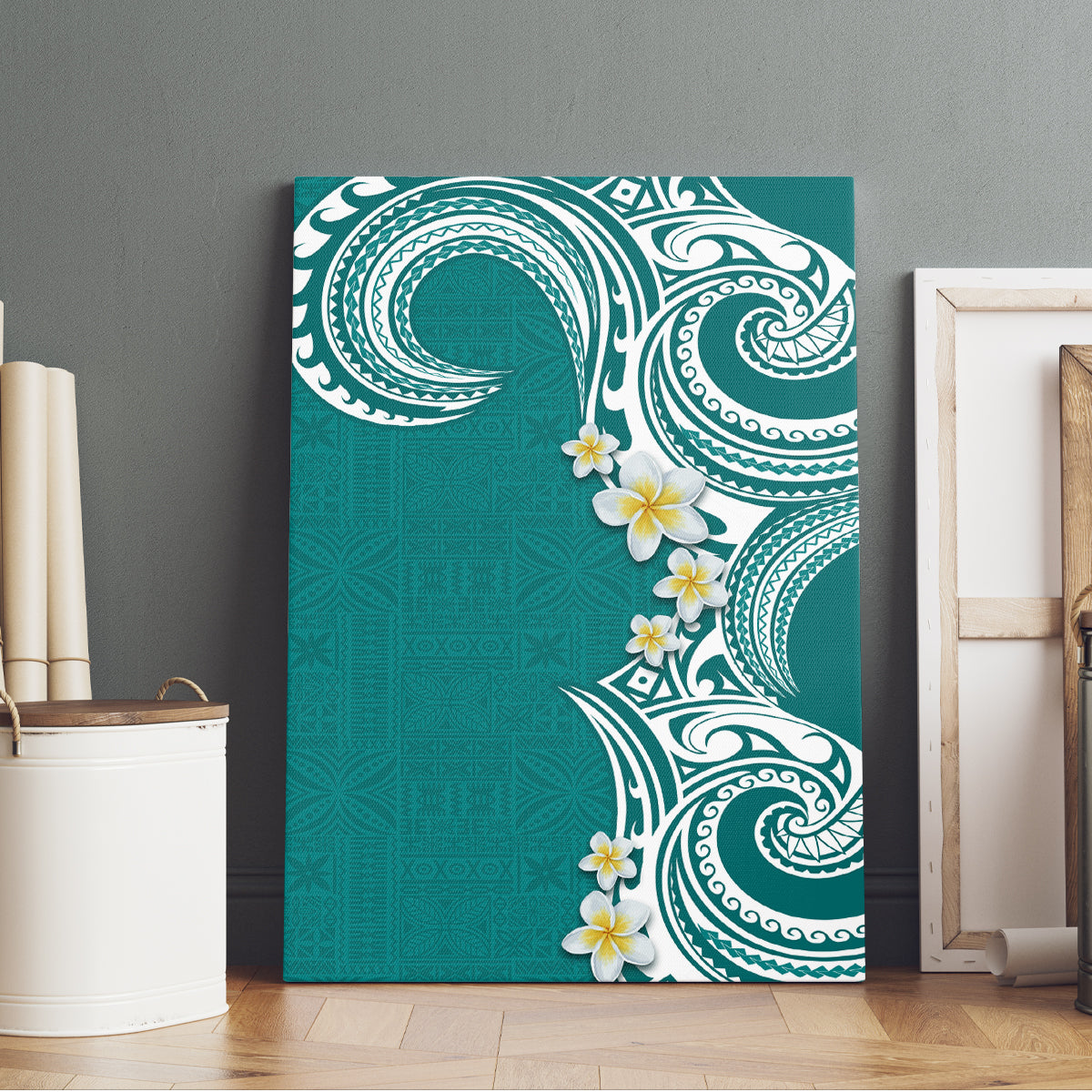 Aloha Polynesian Plumeria Flower Canvas Wall Art Teal Color LT03 - Polynesian Pride