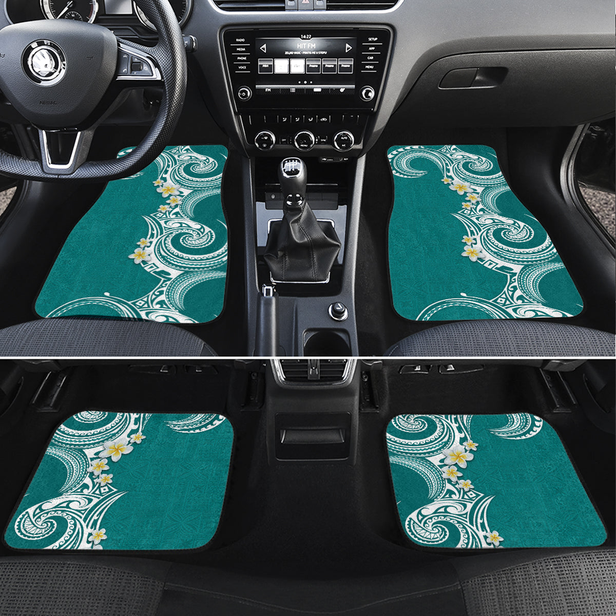 Aloha Polynesian Plumeria Flower Car Mats Teal Color LT03 Set 4pcs Teal - Polynesian Pride