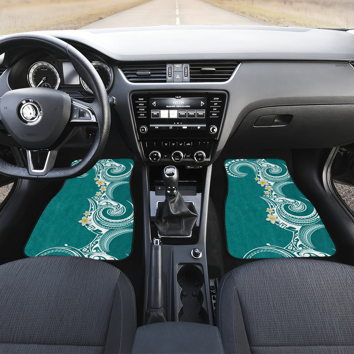 Aloha Polynesian Plumeria Flower Car Mats Teal Color LT03 Set 2pcs - Front Teal - Polynesian Pride